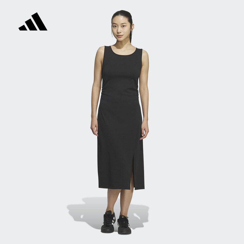 adidas阿迪达斯凉感运动连衣裙2026夏女修身侧开衩收腰裙子KH2680
