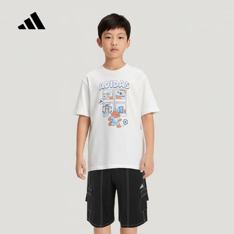 adidas阿迪达斯2026夏男小童卡通印花运动休闲短袖套装 KH0242