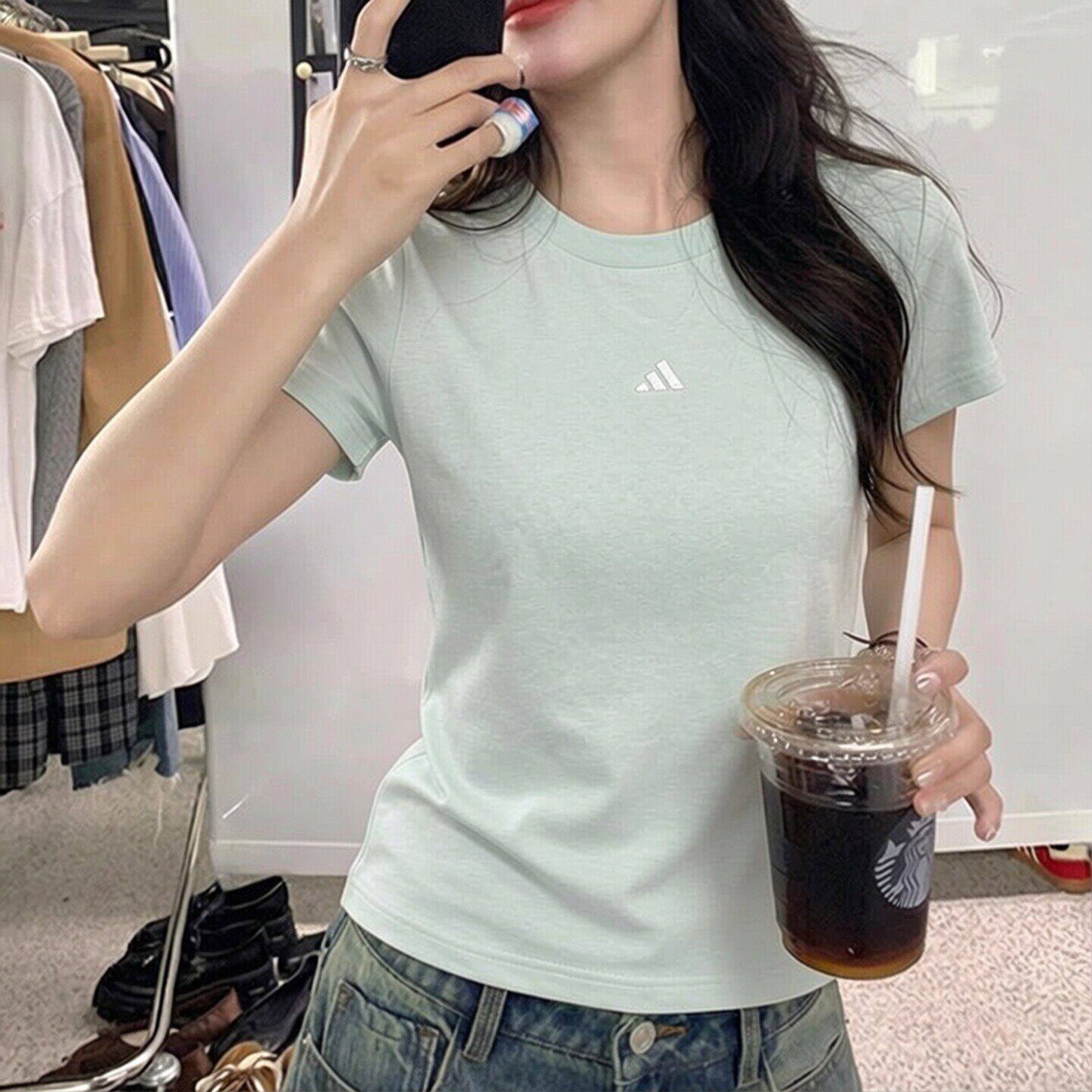 Adidas纯色t恤女夏季新款