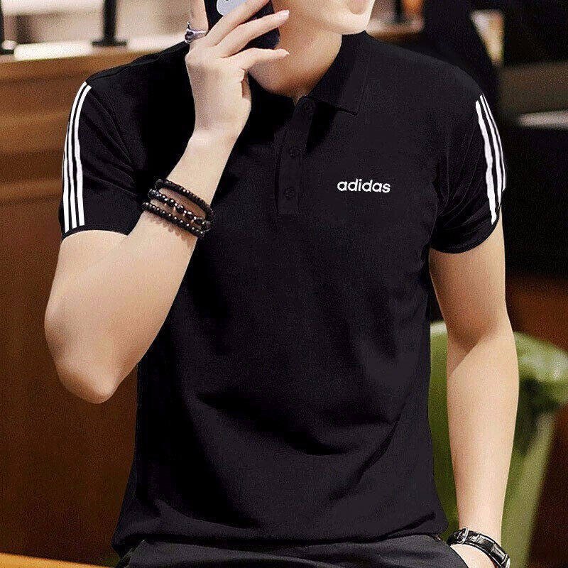 Adidas短袖男黑色POLO衫