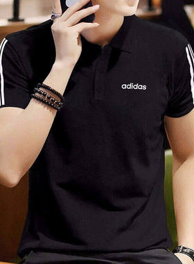 Adidas短袖男黑色POLO衫夏季正品运动服宽松棉质透气T恤EJ0927