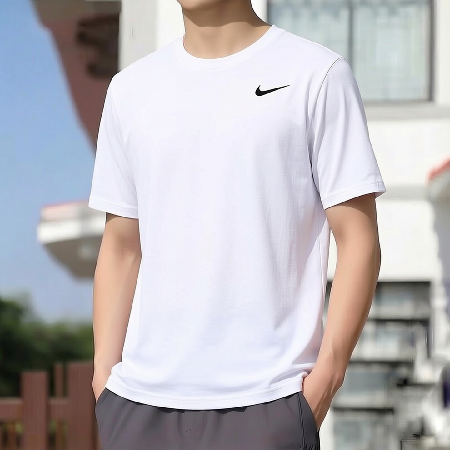 Nike耐克防晒速干T恤男子白色短袖健身训练服新款跑步上衣运动装