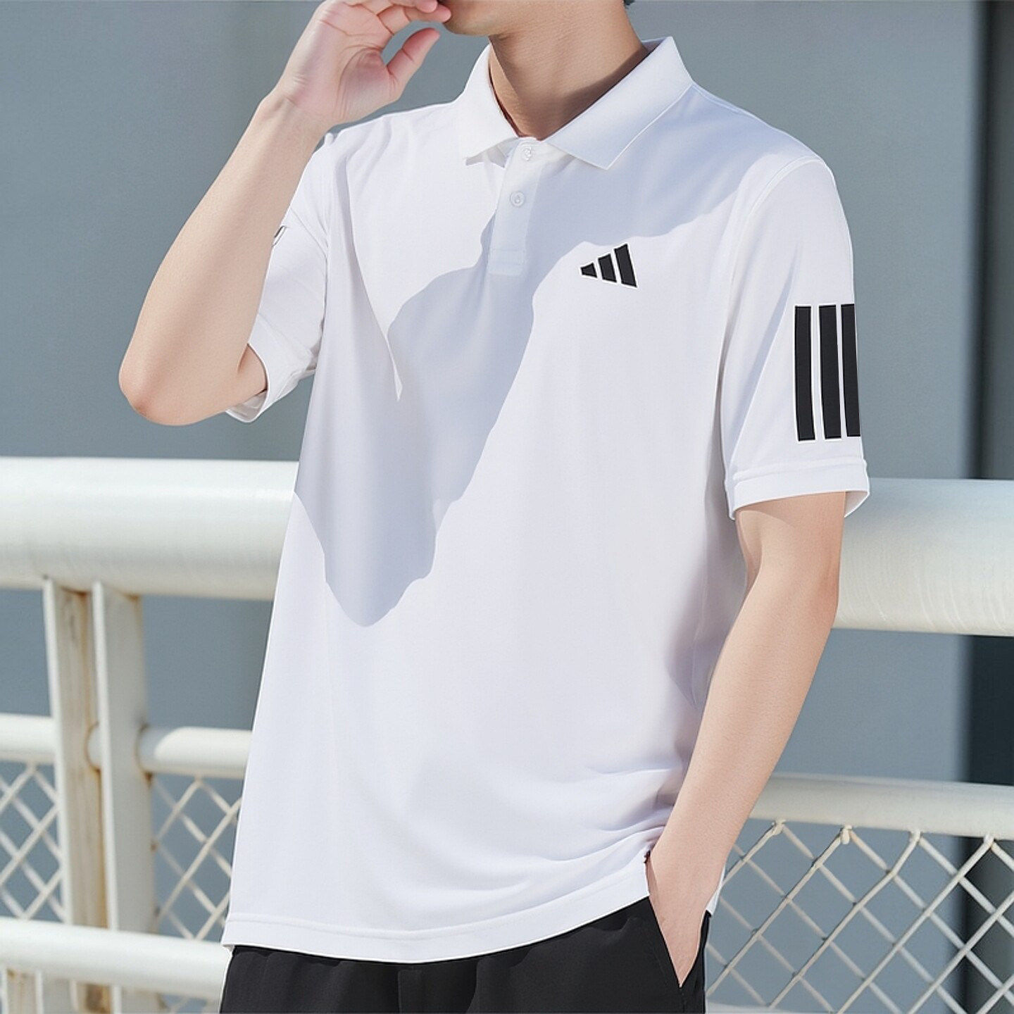 Adidas短袖男夏季新款速干运动白色冰丝半袖纯色polo衫翻领上衣