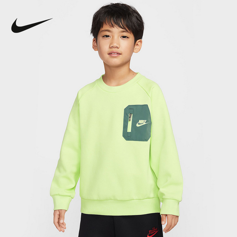 Nike耐克男童新款运动套头无帽卫衣休闲舒适针织套头衫IU5325-321