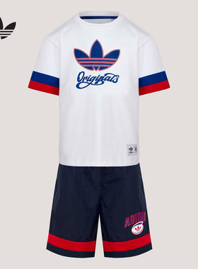 adidas阿迪达斯男小童夏装两件套三叶草篮球短袖短裤套装 KG3340