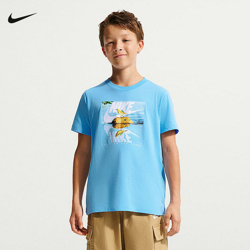 NIKE耐克大童短袖T恤夏季新款男女童棉质柔软图案半袖IV5602-458