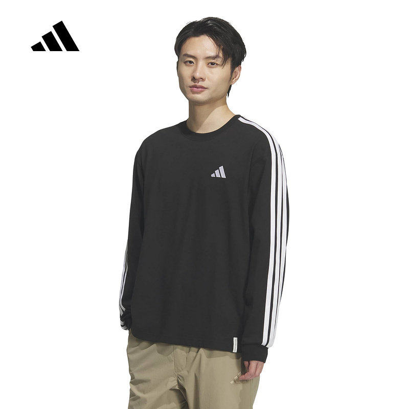 adidas阿迪达斯棉质针织运动休闲宽松上衣2026春男长袖T恤 KF3