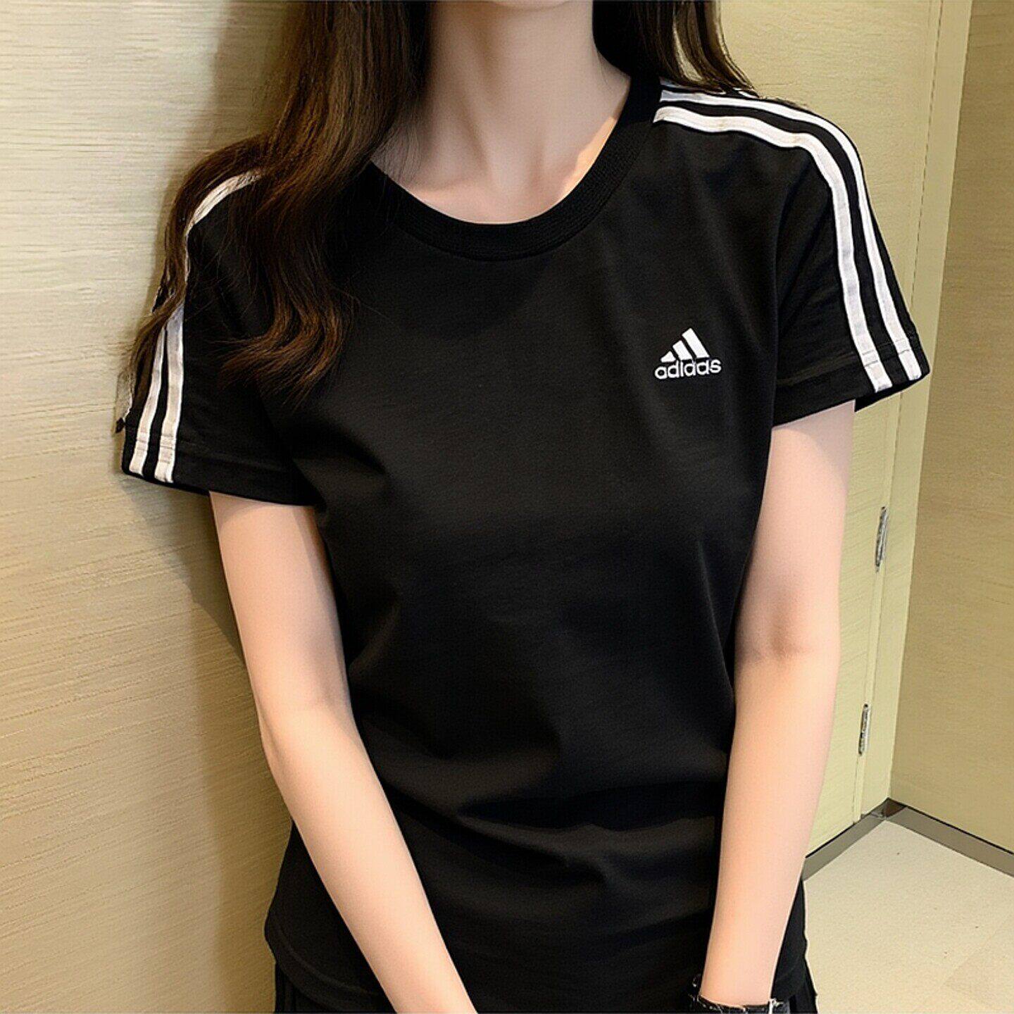 Adidas黑色T恤女夏季新款