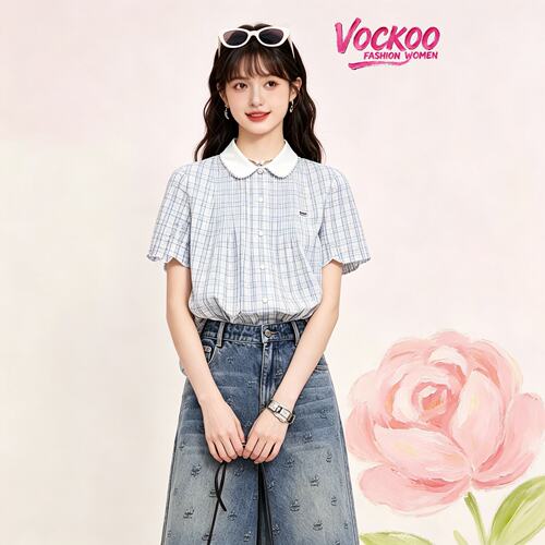 VOCKOO同款2026秋时尚百搭复古针刺百慕五分裤子女牛仔短裤下装