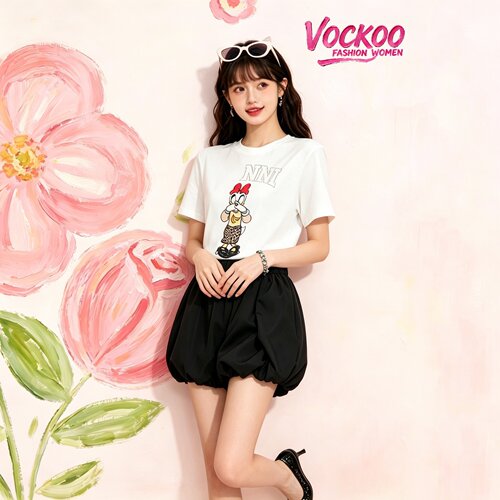 商场同款26夏Vockoo百搭时尚黛丝印花恶搞趣味短袖T恤上衣02151T