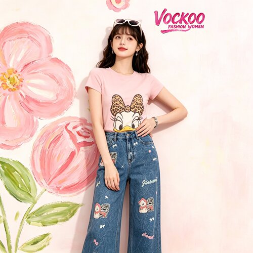 商场同款26夏Vockoo百搭趣味黛丝印花修身辣妹风内搭T恤女34868T