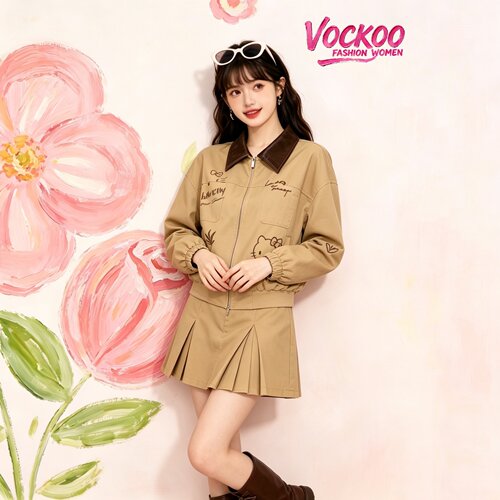 商场同款26春Vockoo百搭Hello印花巴恩风卡其工装短外套10105409R