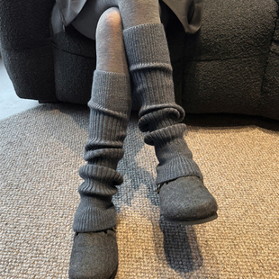 袜套堆堆袜子女秋冬小腿袜长筒袜灰色腿套冬加厚袜子保暖袜长袜女