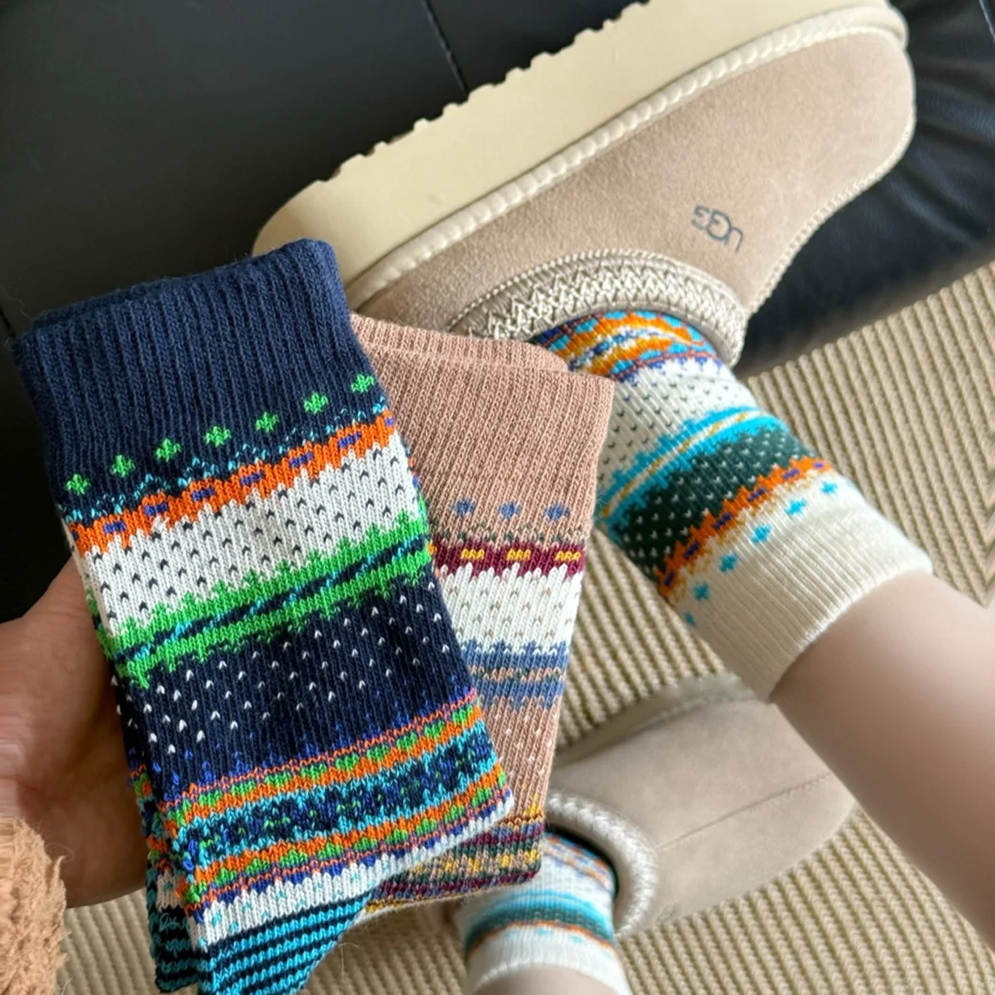 雪地靴袜子秋冬费尔岛袜子保暖堆