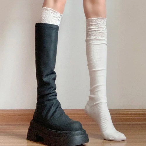 白色小腿袜女夏薄款蕾丝袜夏季长