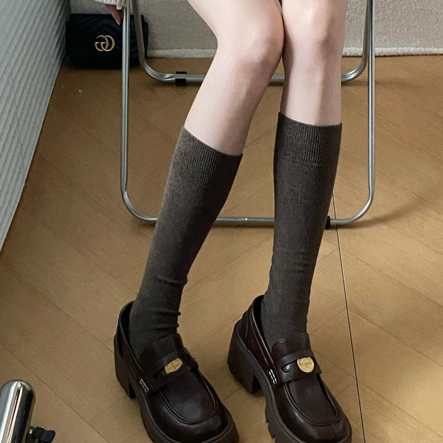 小腿袜子女款秋冬长筒袜配小皮鞋