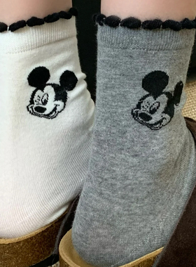 可爱米奇袜子女夏薄款白色堆堆袜灰色中筒袜韩系ins风勃肯鞋袜子