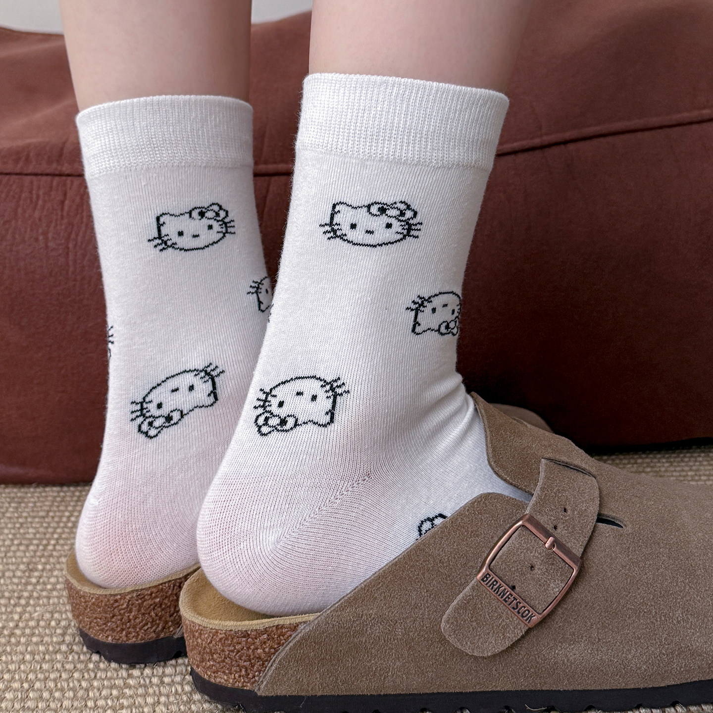 hellokitty袜子女秋冬白色堆堆袜配勃肯鞋可爱袜子女中筒袜卡通袜,女士内衣/男士内衣/家居服,中筒袜,淘宝优惠券,粉丝福利购,淘宝优惠卷