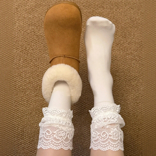 白色袜子女秋冬堆堆袜蕾丝袜子女小腿袜雪地靴袜子长筒袜冬天袜子
