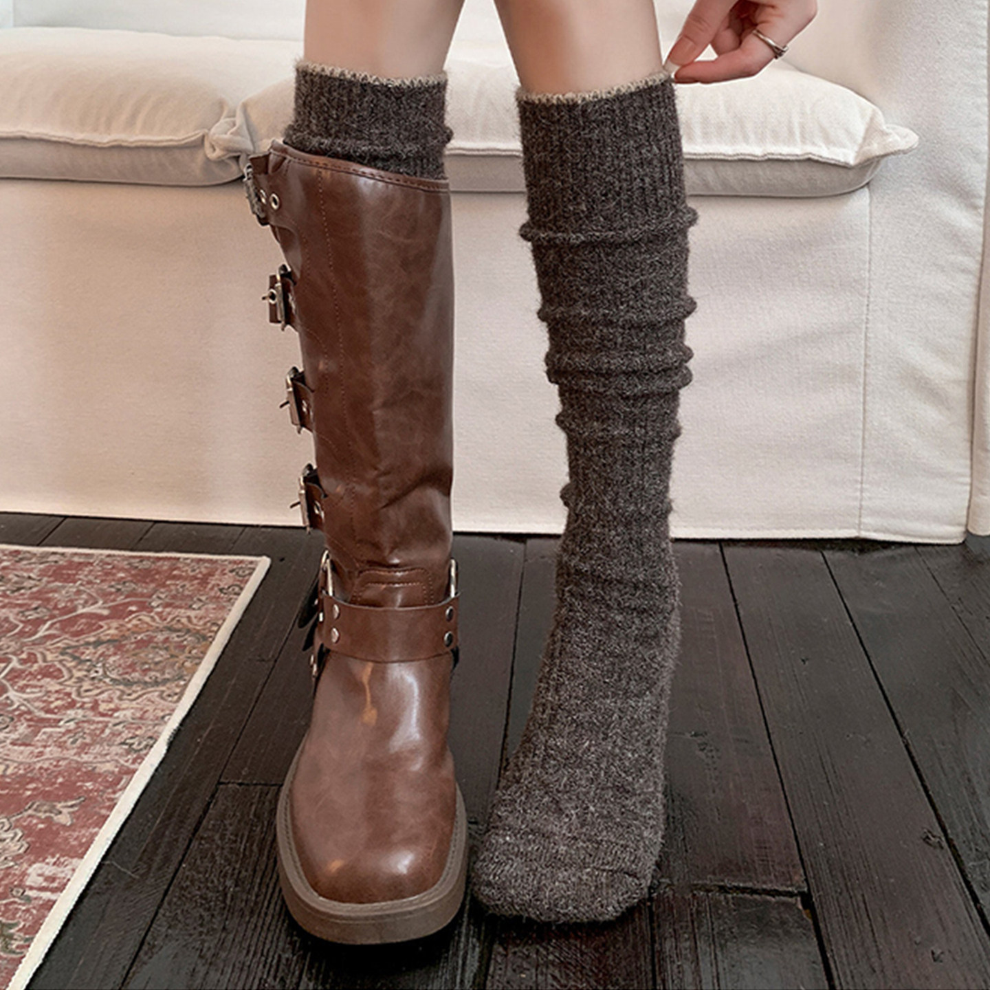羊毛小腿袜配靴子长筒袜冬加厚灰色袜子保暖厚袜子堆堆袜冬季长袜,女士内衣/男士内衣/家居服,长筒袜,淘宝优惠券,粉丝福利购,淘宝优惠卷
