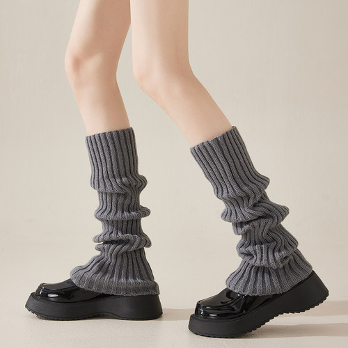堆堆袜保暖腿套秋冬款女灰色袜套