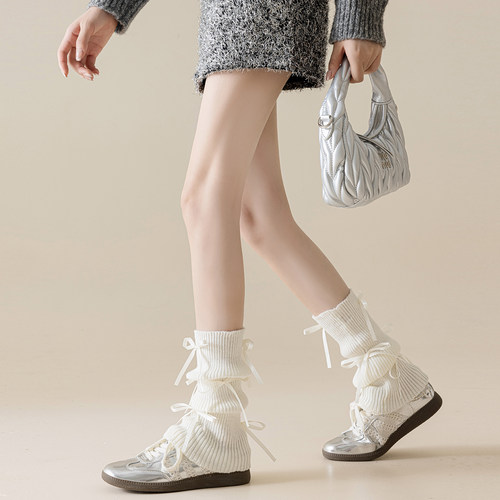 白色堆堆袜套蝴蝶结y2k辣妹甜酷