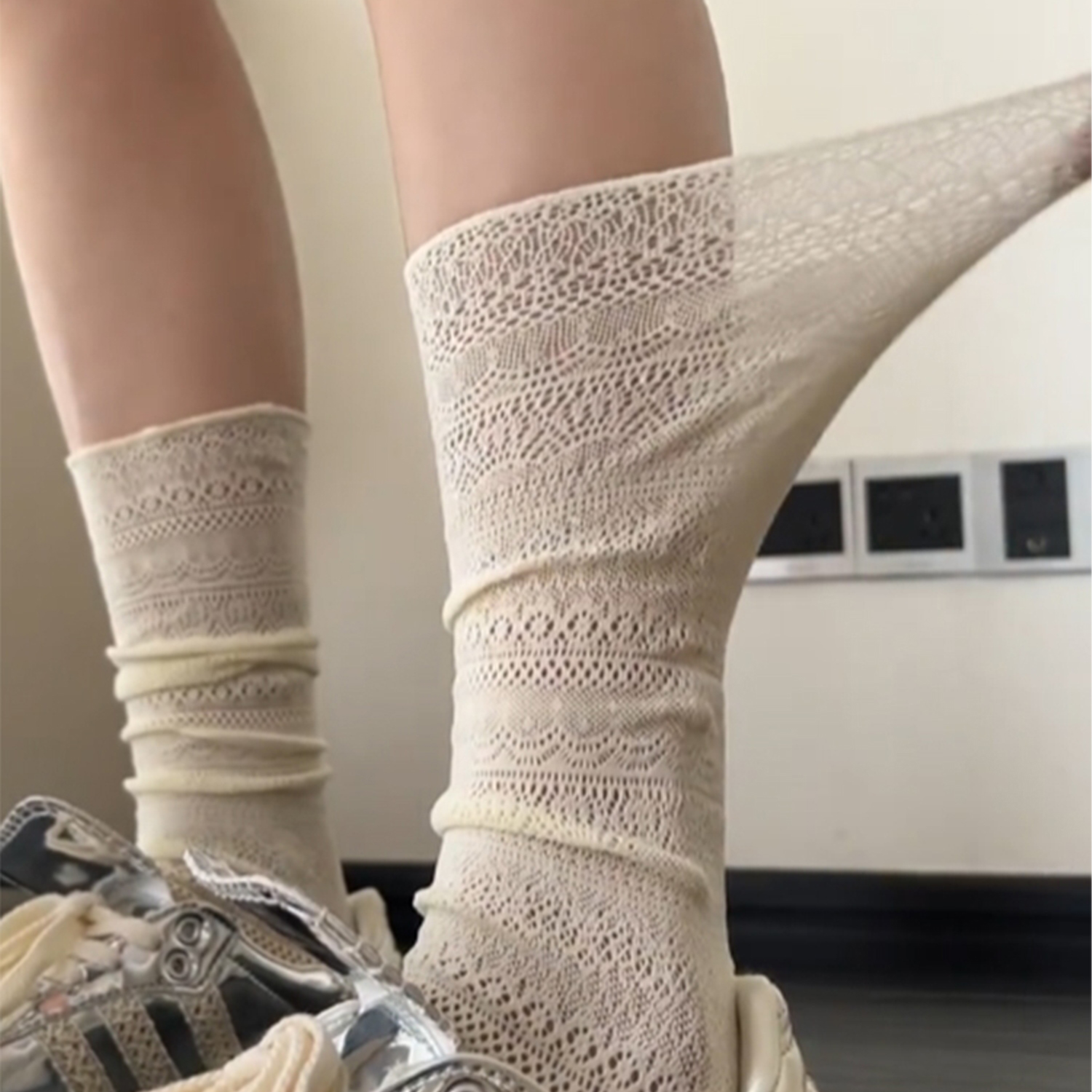 堆堆袜白色蕾丝袜子小腿袜芭蕾风