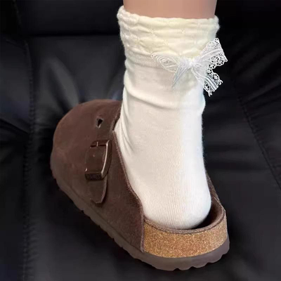 蝴蝶结袜子女款堆堆袜搭配勃肯鞋