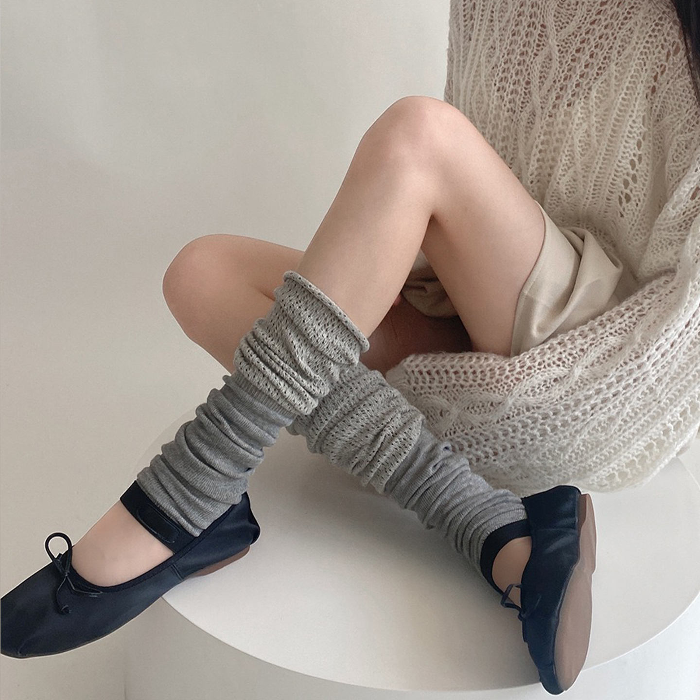 灰色小腿袜女夏薄款袜套堆堆袜y2
