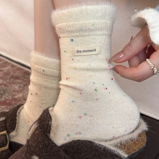 袜子女款冬季保暖袜堆堆袜中筒袜配勃肯鞋的袜子冬天长袜点子纱袜