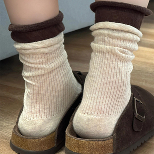 拼色袜子女夏薄款中筒袜夏天薄袜子网眼袜堆堆袜搭配勃肯鞋的袜子