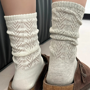 勃肯鞋搭配袜子女夏薄款白色堆堆袜女灰色中筒袜夏韩系ins风袜子