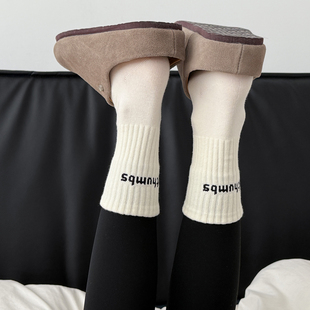 白色堆堆袜配勃肯鞋鲨鱼裤配的袜子秋冬灰色中筒袜外穿潮冬季长袜