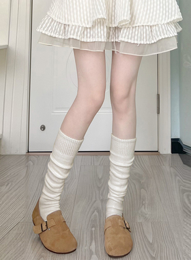 毛绒袜子女款秋冬白色小腿袜韩国长筒袜加厚保暖美拉德毛绒袜春秋
