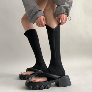 黑色小腿袜腿套瑜伽骑行袜夏天miu系人字拖袜子 拉链袜套女夏薄款