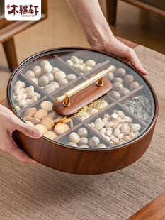 木制水果盘旋转可及豪华九方格干果盘客厅家庭咖啡桌水果盘零食糖