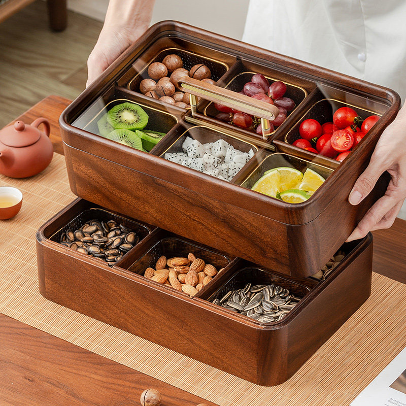 胡桃木坚果果盘收纳盒轻奢高档2026新款水果盘实木家用客厅糖果盒