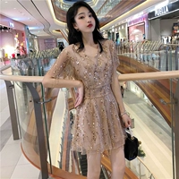 Quần Xiêm nữ hè 2019 mới Pháp thiểu số tua rua sequin đầm bạn gái eo cao quần short jumpsuit - Quần short mẫu quần sooc nữ đẹp 2021