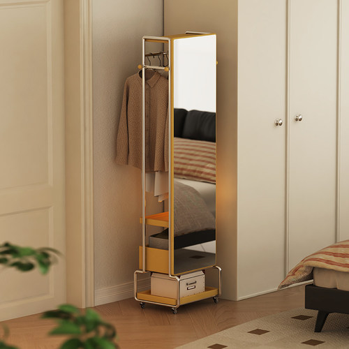 wotime可移动全身镜卧室衣帽架带镜子一体置物收纳旋转落地穿衣镜