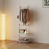 wotime卧室落地衣帽架带轮可移动多功能挂衣架不锈钢隔夜衣收纳层