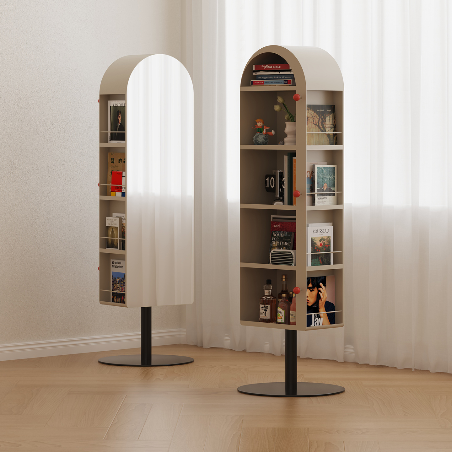 wotime旋转全身镜家用卧室落地穿衣镜客厅立式镜柜多层书架储物柜