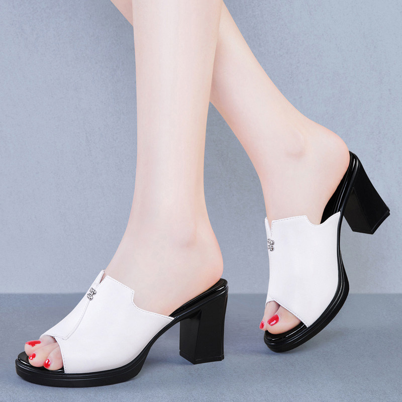Thick with sandals and slippers summer 2019 new pattern fashion Middle heel Shoe care skirt white Exorcism High-heeled slipperin the Women's Shoes, Slippers  category - from Buy2taobao.com to provide professional Taobao agent buy service