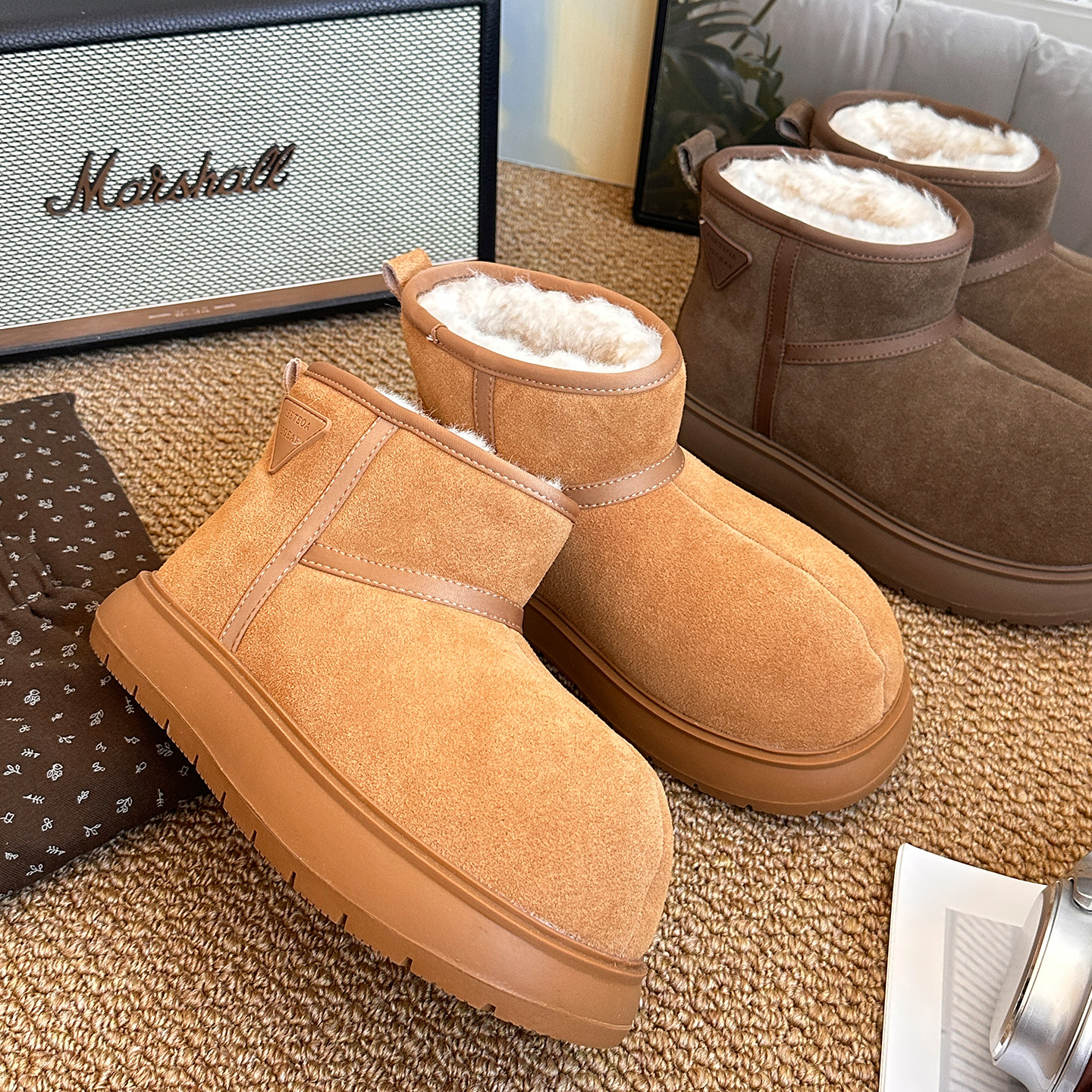 雪地靴女2025冬小个子日系复古磨砂皮加厚雪地棉靴,女鞋,时尚雪地靴,淘宝优惠券,粉丝福利购,淘宝优惠卷