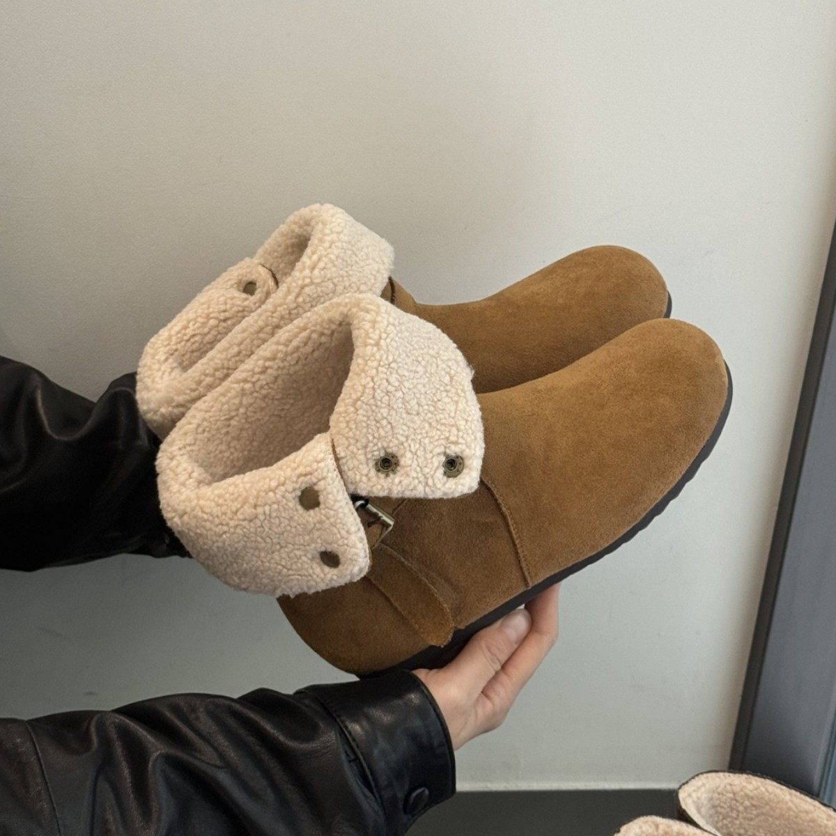 2026厚底皮带扣加绒短筒棉靴女黄色复古磨砂户外风雪地靴,女鞋,时装靴,淘宝优惠券,粉丝福利购,淘宝优惠卷