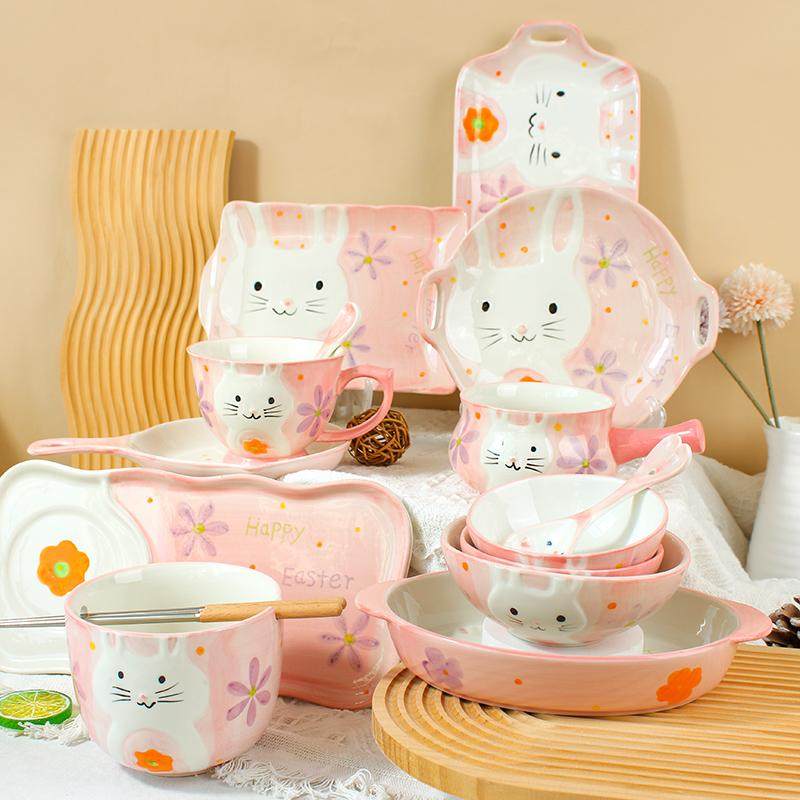 家用手绘陶瓷餐具韩式卡通可爱兔子立体造型釉下创意儿童米饭碗盘,餐饮具,碗,淘宝优惠券,粉丝福利购,淘宝优惠卷