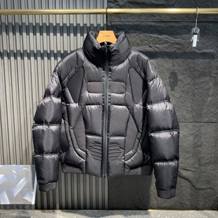 2025秋冬季新款潮流短款羽绒服男黑色立领拉链保暖加厚外套冬装