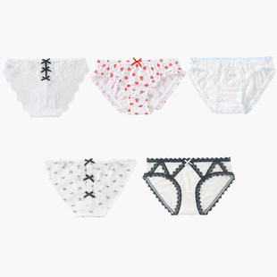 GIRL品牌蕾丝冰丝棉质网纱米白色系列三角女士内裤 5条99元 HONEY
