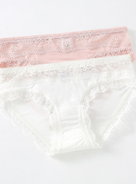 【5条99元】68专柜正品纯色蕾丝边超薄冰丝凉感三角内裤女PT11074