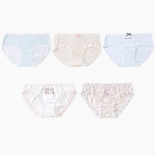 女 GIRL品牌卡通条纹波点印花纯棉冰丝系列三角内裤 5条99元 HONEY