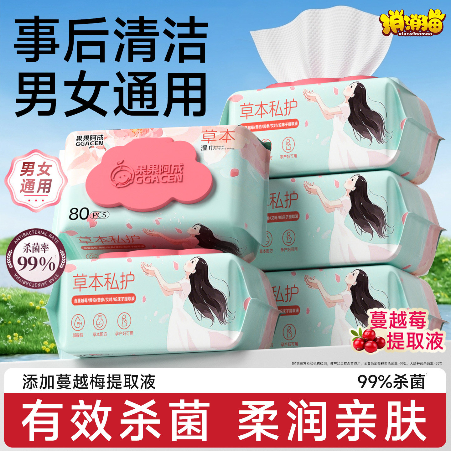 果果阿成事后清洁男女通用湿巾纸私护湿厕纸免洗清洁护理私处湿巾